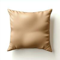 AI generated brown color of square pillow in white isolated background photo