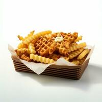 AI generated waffle fries chick in white isolated background photo