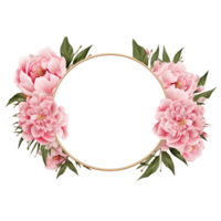 Realistic round frame template with blooming peonies png ai generative