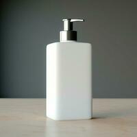 AI generated Soap bottle in blank white color, on the bath room photo