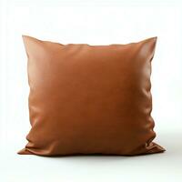 AI generated brown color of square pillow in white isolated background photo