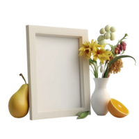 Interior decor still life. Blank wooden picture frame ai generative png