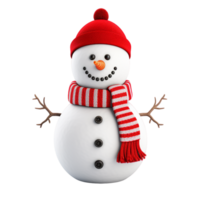 mignonne bonhomme de neige avec rouge écharpe et casquette png ai génératif