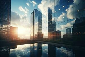 Top view from the black glass buildings at sunset Generative AI photo