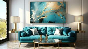 Modern living room with sofa Generative AI photo
