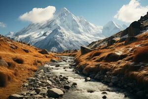 landscape with snow mountains Generative AI photo