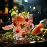 Cold water with lemon Generative AI photo