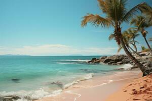 Tropical beach and palm trees Generative AI photo