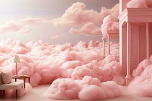 3D render pink smoke stage background Generative AI photo