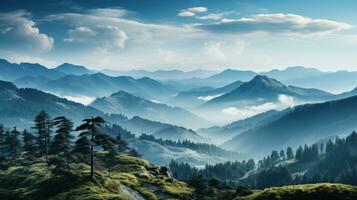 forest and cloud on top of mountain Generative AI photo