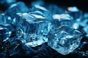 ice cubes on black background Generative AI photo