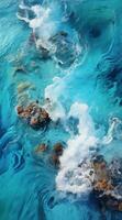 Black rock in middle of the sea Generative AI photo