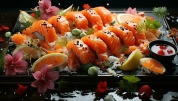 sushi with salmon Generative AI photo