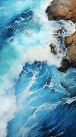 Blue waves and rocks Generative AI photo