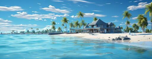beach resort with palm trees and sea Generative AI photo