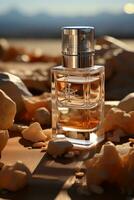 bottle of perfume with stones Generative AI photo