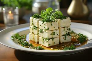 Greek feta cheese block isolated Generative AI photo