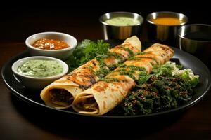 Chicken wrap doner with tomato paste Generative AI photo