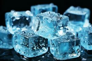 ice cubes on a black background Generative AI photo