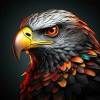 Bald Eagle with big eyes on a dark background. AI generative photo