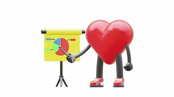 3D heart character is presenting a diagram report video