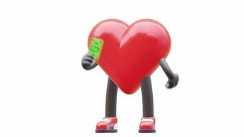 3D heart character holding a money video