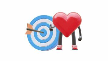 3D heart character with Archery Target and Dart in Center. video