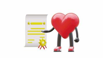 3D heart character with a certificate video