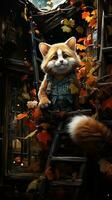 Cute red panda in the forest. AI generative photo