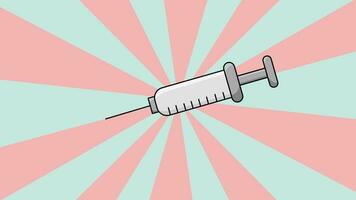 Animation of a syringe icon with a rotating background video