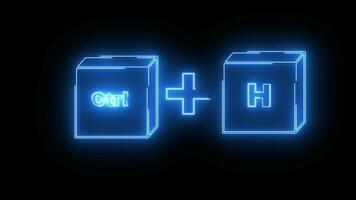 Animation of the CTRL button and H button icon with a neon effect video