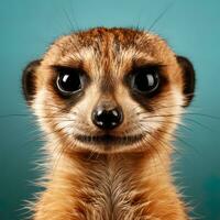 Close-up of a meerkat on an orange background. AI generative photo