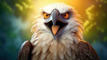 Bald Eagle with big eyes on a dark background. AI generative photo