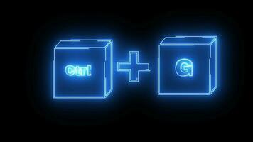 animatie van de ctrl knop en g knop icoon met een neon effect video