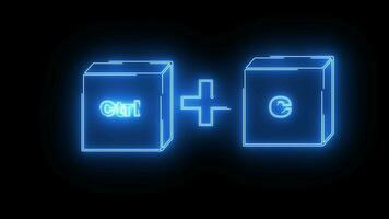 Animation of the CTRL button and C button icon with a neon effect video