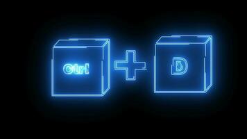 animatie van de ctrl knop en d knop icoon met een neon effect video