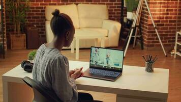 Woman using telehealth videocall with medic asking for healthcare counselling and advice, home office. Patient meeting with doctor on telemedicine conference to do checkup, medical service. video