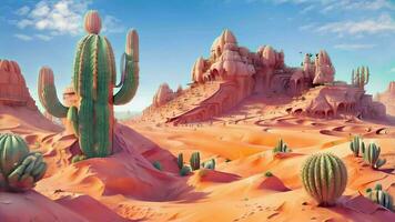 ai generativo, il deserto paesaggio con cactus impianti e acqua video