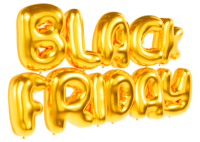 Black Friday. Gold letters in balloon style. Front view from right to left. 3D letters png