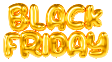 Black Friday. Gold letters in balloon style. Front view. 3D letters png