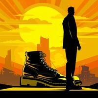 Vector illustration of business concept, Businessman under a big military shoe photo