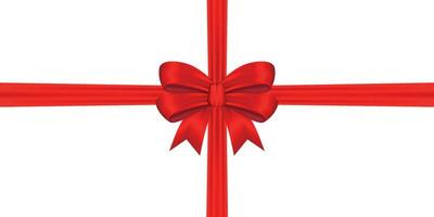 Shiny red bow and ribbon realistic color with shadow. Horizontal and vertical ribbon for decorate gift boxes, wedding invitation or greeting card. Bow and ribbon vector Illustration