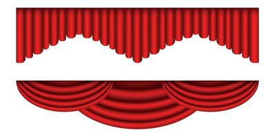 Set of red curtains. Realistic luxury curtain decoration. Fabric interior for circus, theater, scene and club. Vector illustration isolated on white background