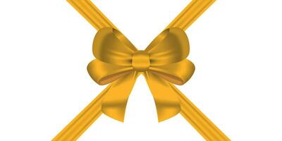 Gold bow and ribbon realistic color with shadow. Diagonal cross ribbon for decorate gift boxes, wedding invitation or greeting card. Bow and ribbon vector Illustration