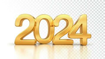 contento nuevo año 2024. dorado 3d números 2024 aislado en transparente antecedentes. realista festivo metálico lujo oro números. alegre Navidad y contento nuevo año saludo tarjeta. vector ilustración.