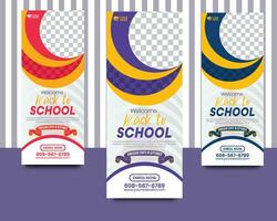 school rollup banner template, roll-up banner stand template design, advertisement, pull-up, Vertical roll-up template billboard, banner and display banner, Poster for conference, forum, shop vector