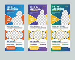 school rollup banner template, roll-up banner stand template design, advertisement, pull-up, Vertical roll-up template billboard, banner and display banner, Poster for conference, forum, shop vector