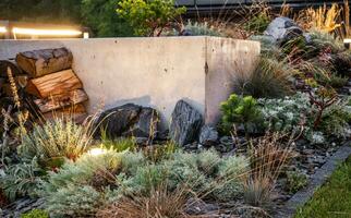 Small Elegant Rockery Garden Illuminated by LED Lights photo