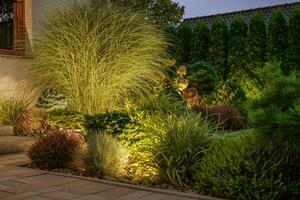 Modern LED Outdoor Lighting System Inside a Garden photo