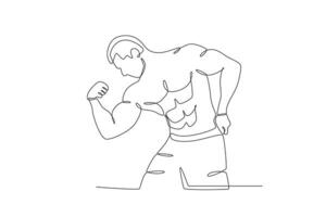 A man poses showing his muscles vector